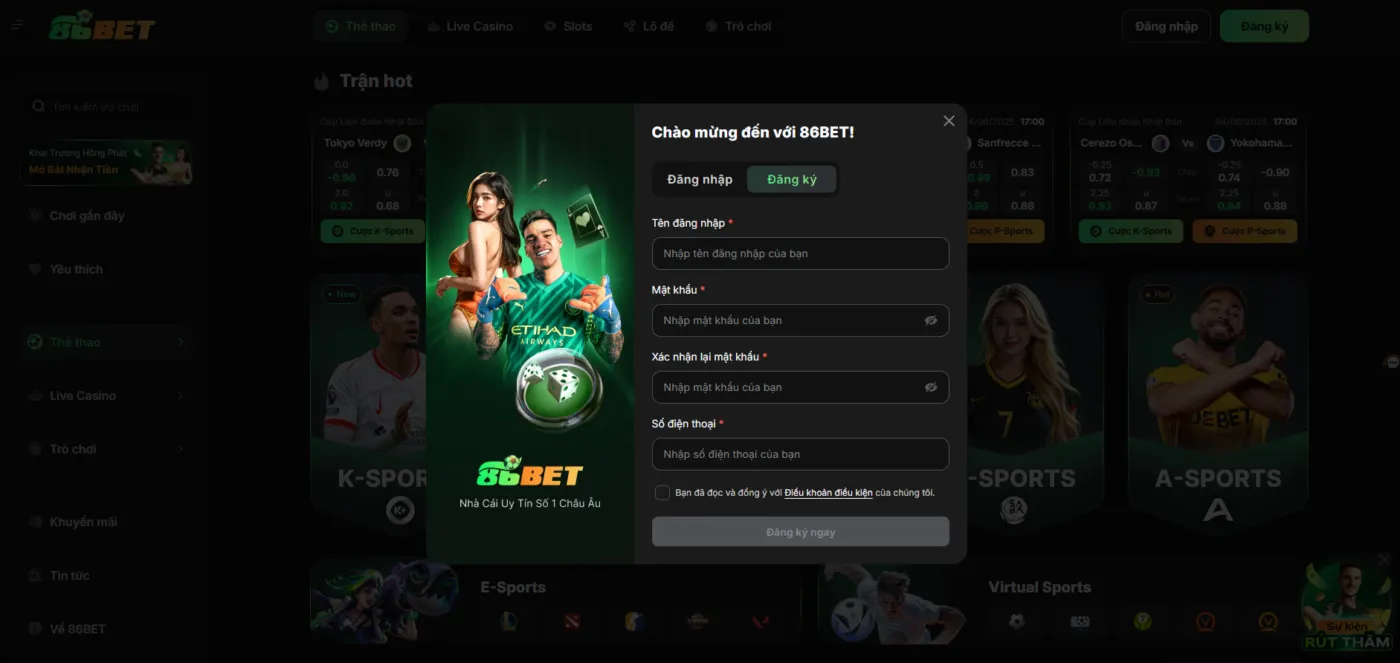 Hướng dẫn đăng ký tài khoản nhà cái 86Bet chỉ trong 1 phút