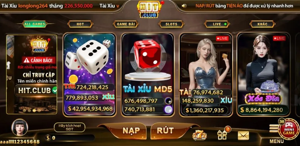 Kho game giải trí đa dạng và hấp dẫn tại Hitclub