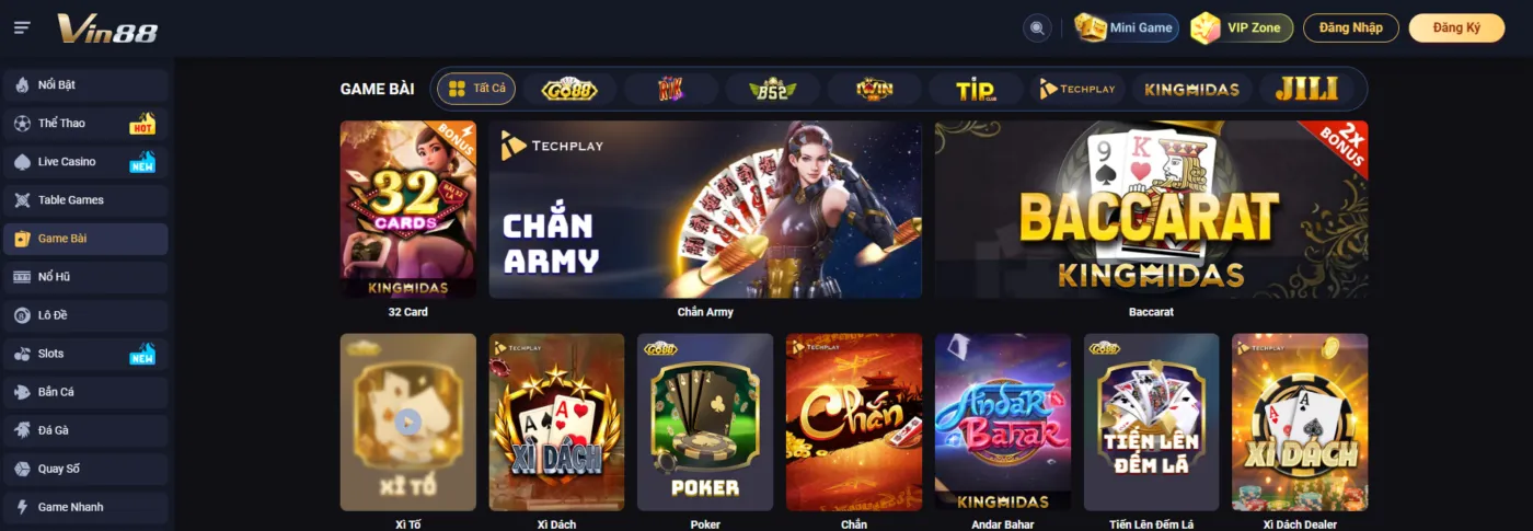 Các trò chơi cá cược hấp dẫn chỉ có ở Vin88